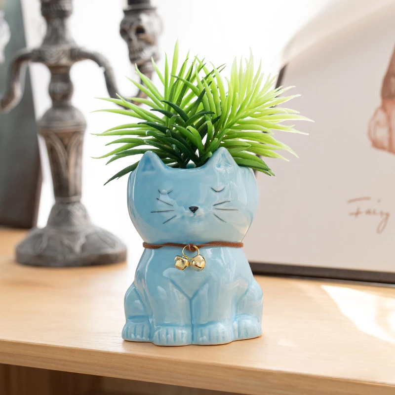 PEKIALY Katzen-Blumentopf Keramik – Sukkulenten-Topf Mit Drainageloch, Deko Für Zuhause & Büro
