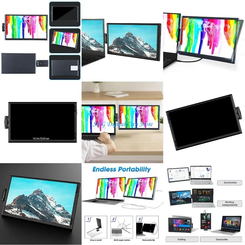 U75B 14.1 אינץ' מסך הרחבה למחשב נייד ברזולוציה 1920x1080 תצוגה משנית ניידת מסוג C מצורף למחשב נייד