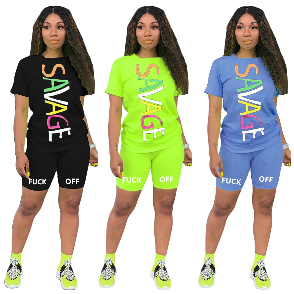 plus size sweat suits L094 Summer Ladies Leisure Sports Two Piece Set Solid Color Letter Printing Short-sleeved T-shirt and Shorts Sports Suit Women womens underwear sets