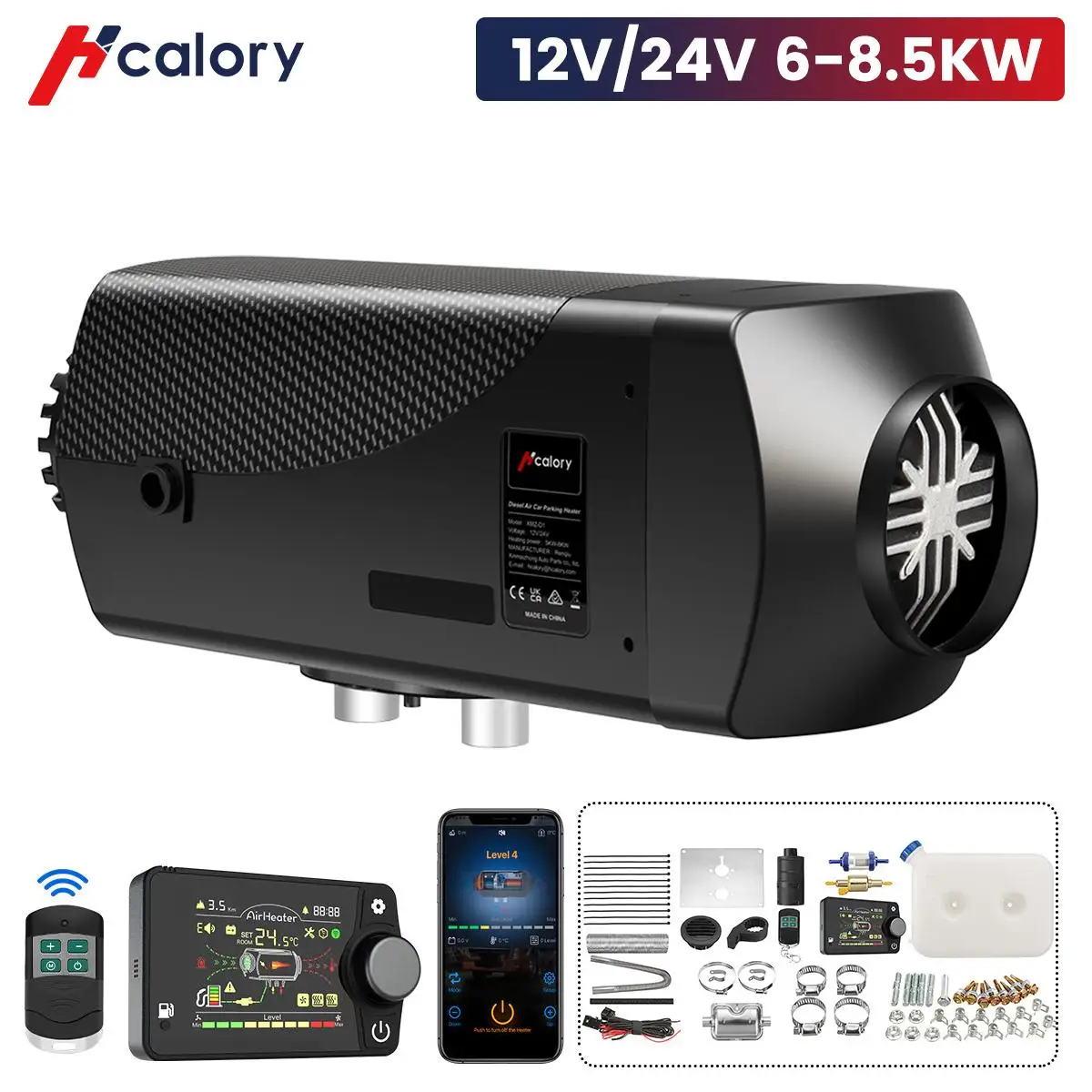 Hcalory 12V & 24V 6-8,5 KW 90mm air outlet Auto Parkplatz Diesel Luft  Heizung 10L tank LCD bluetooth APP Fernbedienung Stimme Broadcast -  AliExpress