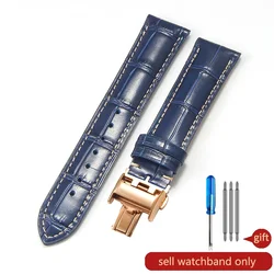 Premium Genuine Leather Watch Strap with Moonphase and Development Clasp - Soft Texture, Multiple Sizes Available - 22mm (Blue - RS - Z23)