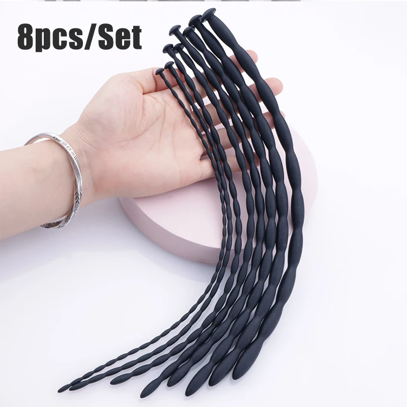 Penis Sex Toys 8Pcs/Set Silicone Chastity Holy Urethral Sound Beads Hollow Urethral Plug Probe Urinary Dilator Urethra Masturbation Rod 10mm