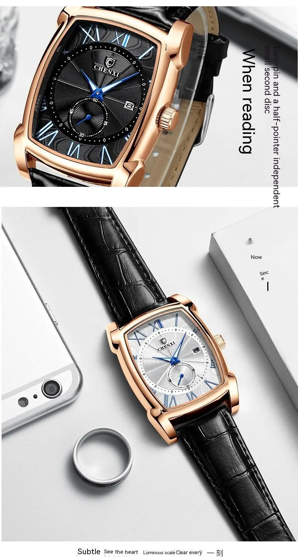 Nouvelle montre de vente chaude Chenxi carré hommes veilleuse calendrier mode montre à Quartz hommes Style montre_voghion.com