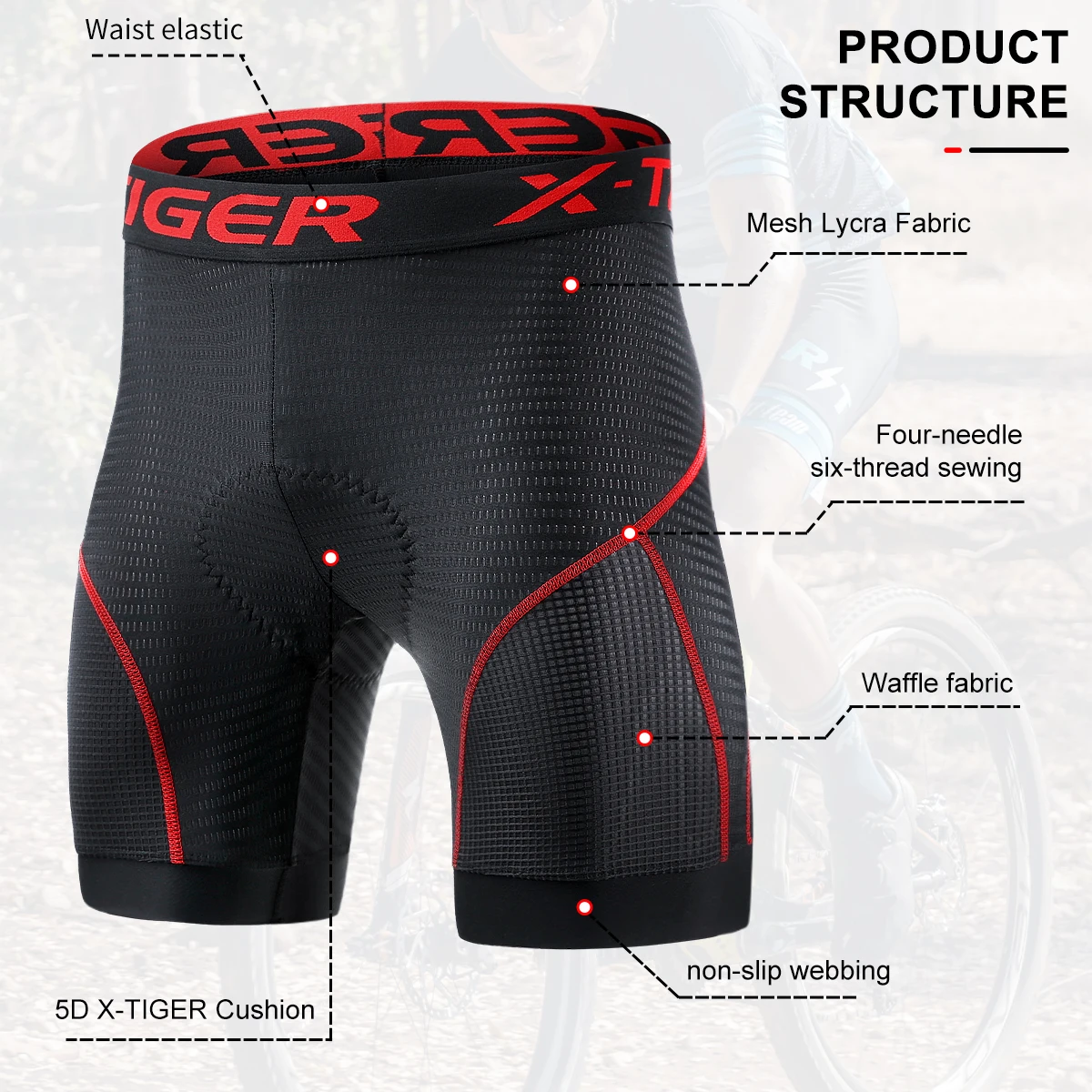 X-TIGER Cycling Underwear Gel Pad Breathable Non-Slip Men Cycling Shorts Shockproof Bicycle Underpant MTB Road Bike Riding Short