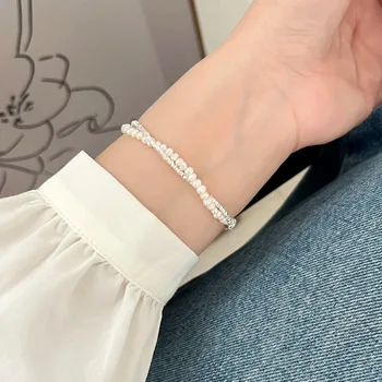 VENTFILLE 925 Silver Double Layer Pearl Bracelet for Women Girl Design Bead Korean Jewelry Dropshipping