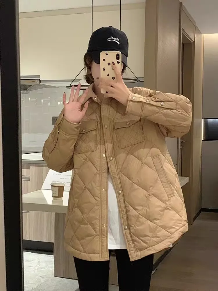 2025 Winter Maternity Down Jackets Long Sleeve Turn-down Collar Button Fly Pregnant Woman Plaid Cotton Coats Pregnancy Outerwear
