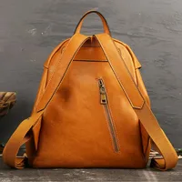 Genuine Leather Women Backpack Pure Color Fashion Medium Female Bag Vintage Casual Travel Rucksack Soft Handle Satchel Tote 2
