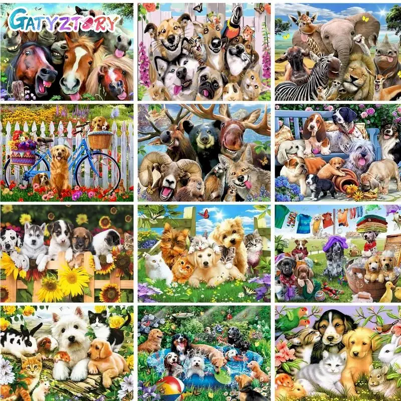 

GATYZTORY Oil Painting By Numbers Handpainted Drawing By Numbers Dogs Animals Home Decors For Adults Diy Gift Wall Art Crafts
