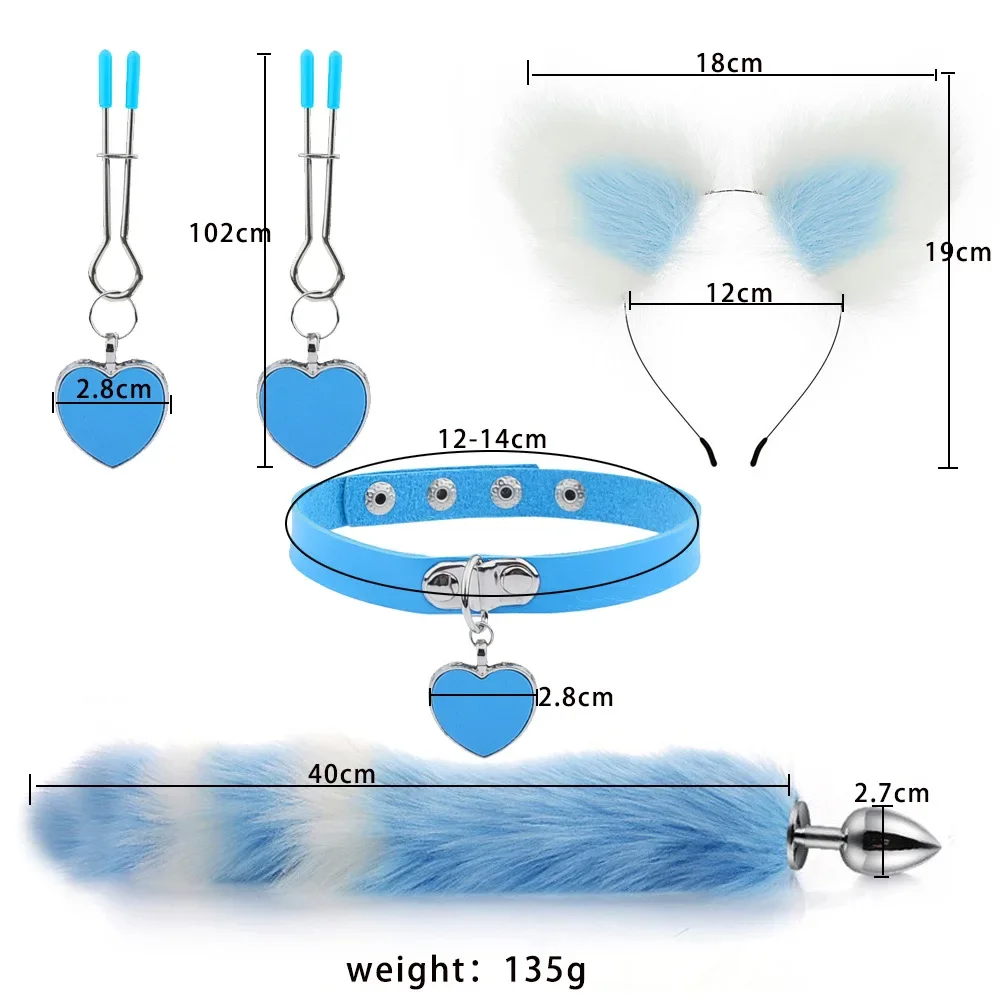 Anal Sex Toys Fox Tail Butt Plug Sexy Plush Cat Ear Headband With Bells Necklace Set For Women Couples Cosplay