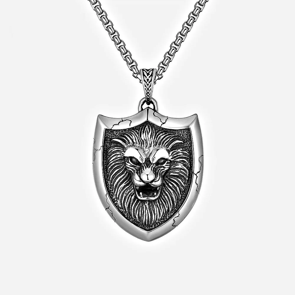 

Punk Hip Hop Lion King Shield Cast Titanium Steel Men Necklace