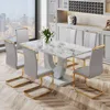 Modern Dining Table Set Rectangula Kitchen Table Set with Faux Marble Tabletop＆ Pu Leather Upholstered Chairs Ideal for  Kitchen 1