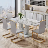 Modern Dining Table Set Rectangula Kitchen Table Set with Faux Marble Tabletop＆ Pu Leather Upholstered Chairs Ideal for  Kitchen 1