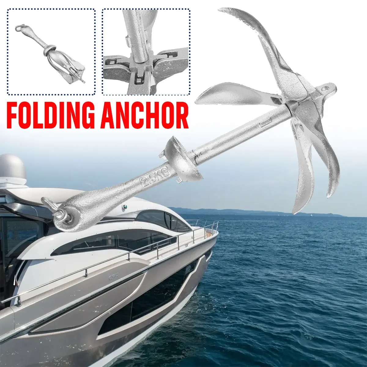 

2.5KG/3.2KG Cast Aluminum Boat Folding Grapnel Anchor Docking Hardware For Marine Yacht Folding Anchor Kayak Canoe