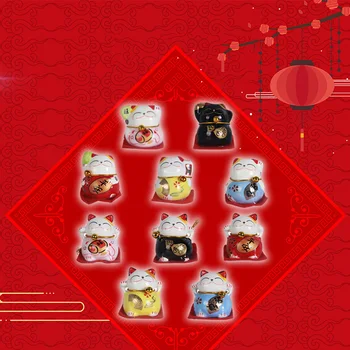 New Desk Cute Mini Maneki Neko Lucky Cat Ceramic Material 5 Piece Set Suitable for Home Office and Car Decoration 1