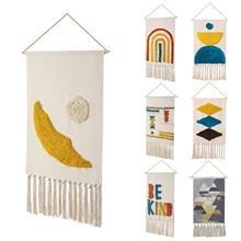 

Tassel Tapestry Home Boho Decoration Handmade Woven Macrame Cotton Tassel Wall Tapestry Geometric Art Background Cloth Tapestry