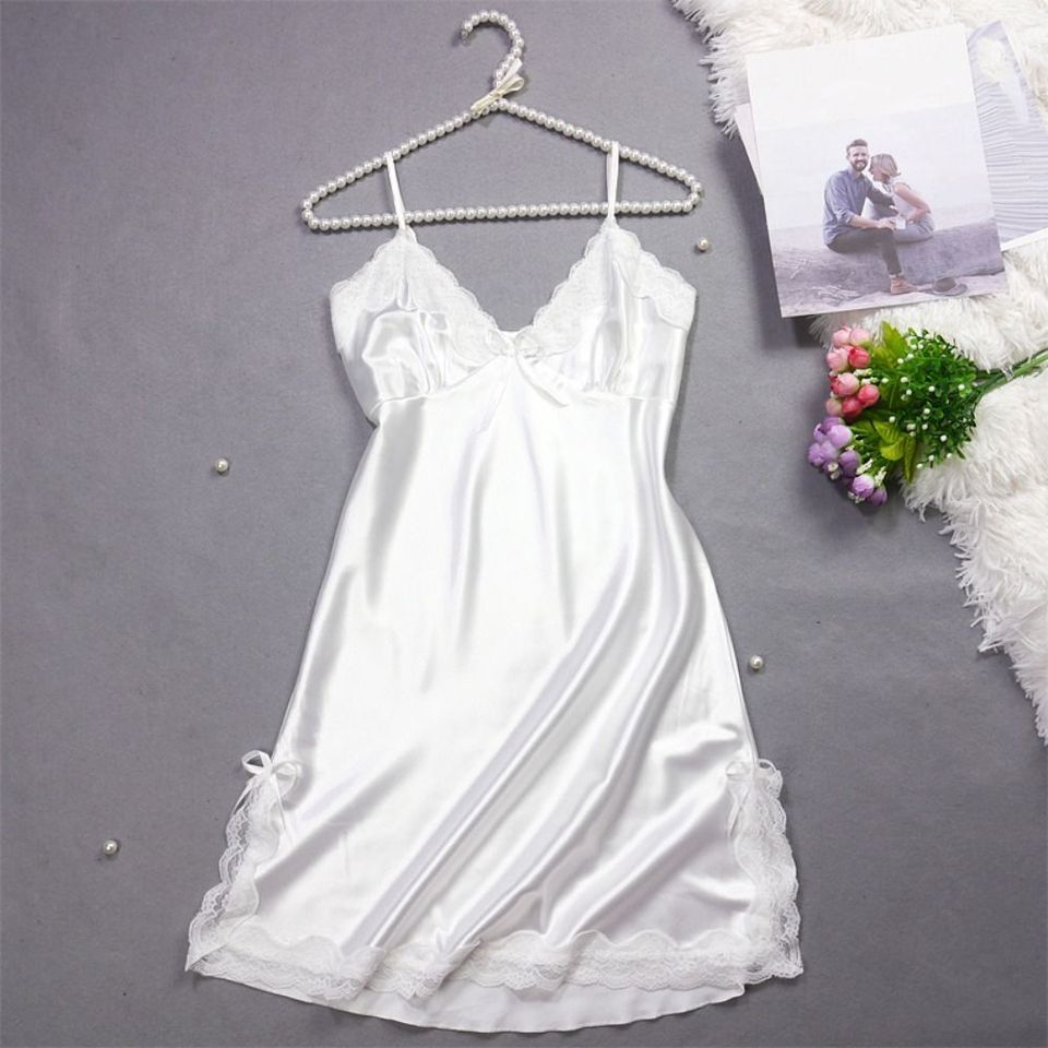 Lace Bow Women's Pajama Dress Sleeveless Thin Ice Silk Suspender Nightdress Party Dress Sleepwear Slim Sling Nightgown Home