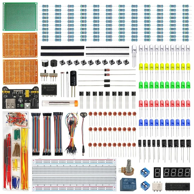Basic Starter Set Breadboard Jumper Wires Complete Starter Set Power Supply Module LEDs & Resisitor for Arduino/ Raspberry Pi