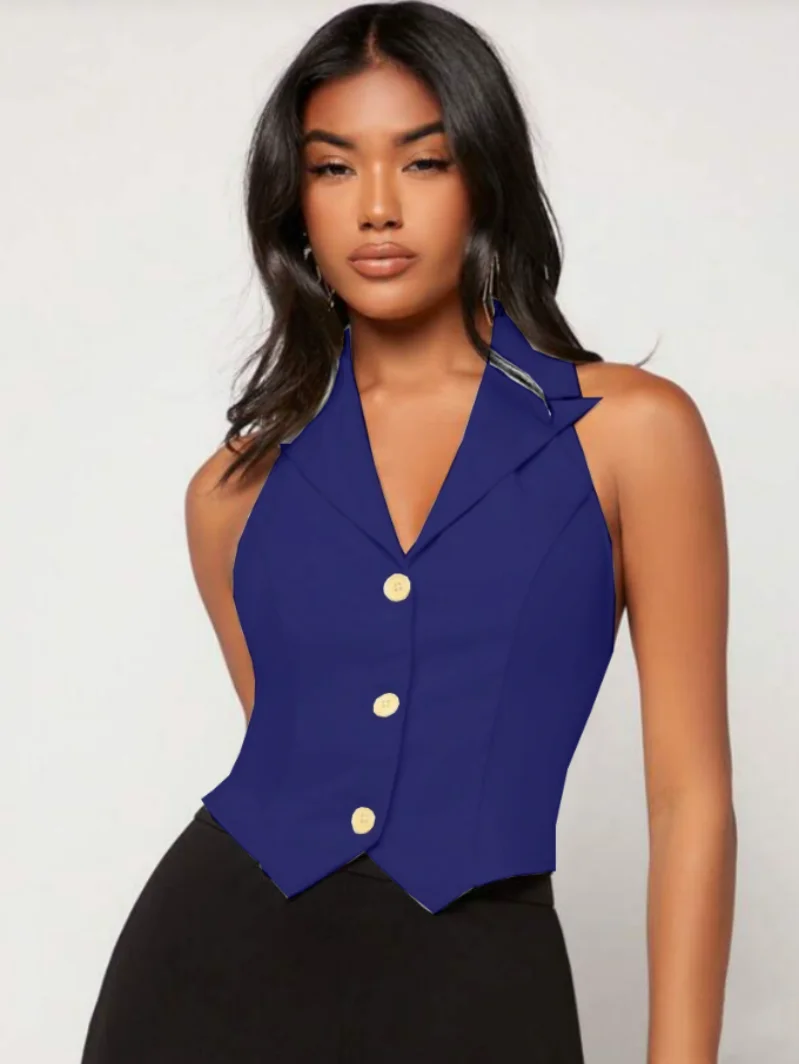 Women's Vest Halter Neck Backless Slim Cropped Top Fashion Casual Lapel Coat New Arrival Waistcoat Women