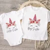 Flowers Wreath Print Big Sister Little Sister Family Matching Outfit Kids Clothes Short Sleeve T Shirt Baby Bodysuit Kids Romper 3