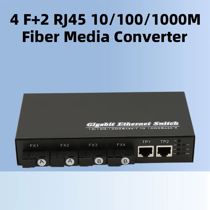 Fiber Media Converter, Fiber Optical Converter, Gigabit Ethernet Switch, SC 4 Port, 2 RJ45, 10 m, 100 m, 1000m, 20km 10 100 1000m 20km gigabit ethernet fiber optical media converter 2 sc fiber port 4 rj45 upt media converter pcba