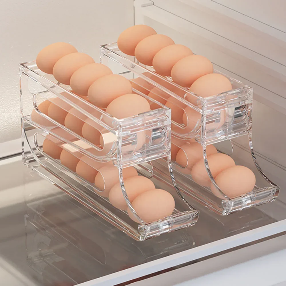 냉장고 측면 문짝 계란 거치대 대용량 계란 거치대, 주방 조리대 캐비닛용 4 단 자동 롤링 계란 보관 랙