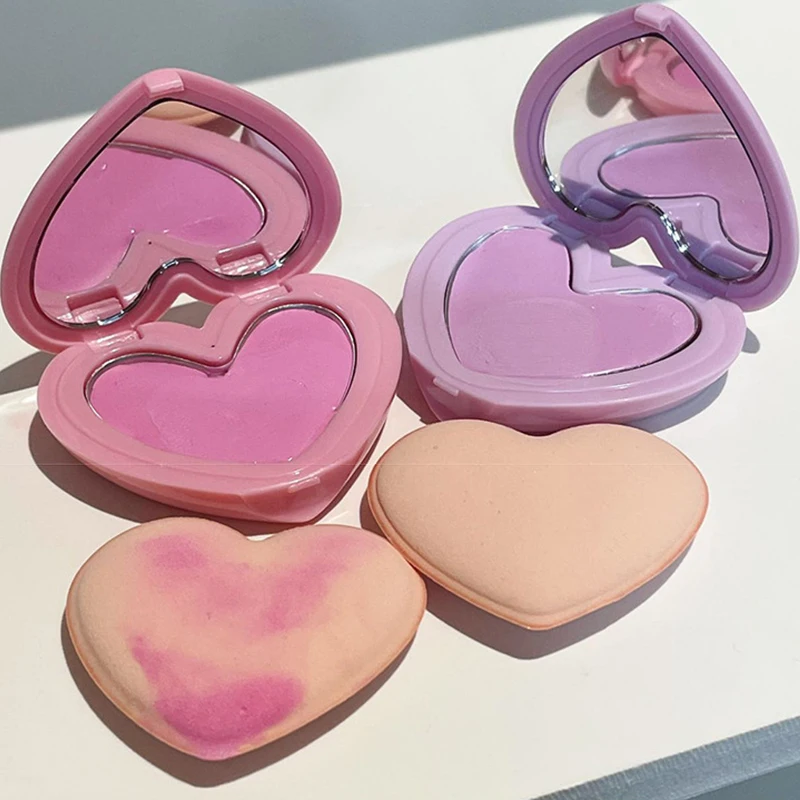 Love Heart Monochrome Blusher Palette Cream Smooth Cheek Tint Mud Blush Matte Cute Pink Purple Orange Rubor Korean Dupes Makeup 5