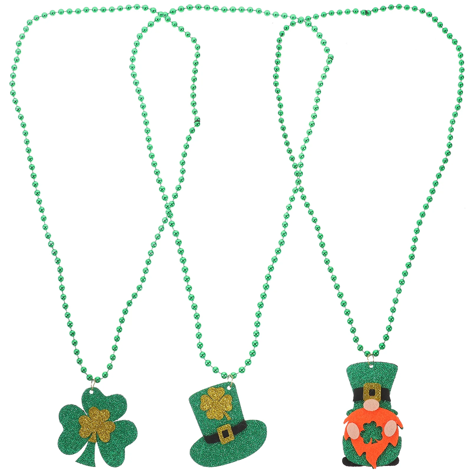 

3pcs Shamrock Necklace Green Beads Chain Pendants Shamrock Necklaces St Patrick's Day Decors