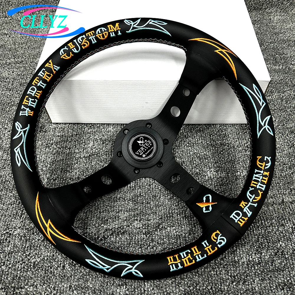 유니버설 12.5인치 320mm VERTEX 커스텀 레이싱 스티어링 휠 리얼 가죽 자수 JDM 헬스 스포츠카 액세서리용