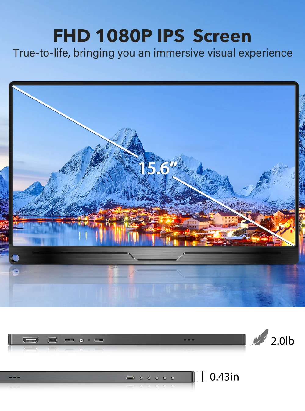 EVICIV ޴ , 15.6 ġ FHD 1080P ޴ Ʈ , IPS ǻ ܺ ȭ, USB C HDMI ÷, Ʈ Ŀ