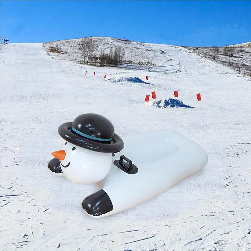 Winter Snow Snowman Inflatable Sled Board Thicken Reusable Tube Sled Cutely Outdoor Sport Ski Circle Cold-resistant With Handle