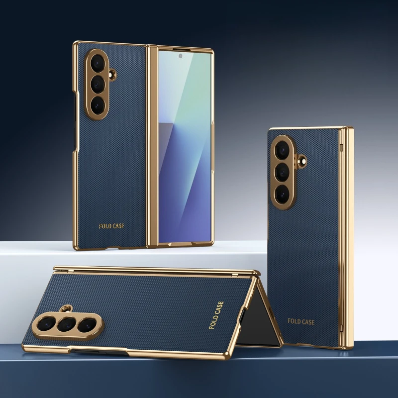 Luxury Electroplated Frame Leather Case with Screen Protector and Hinge Protection