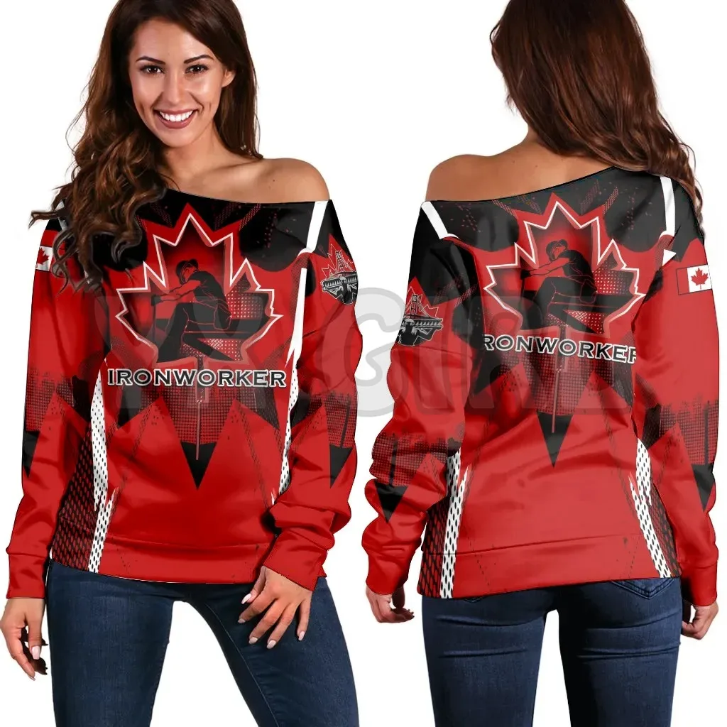 YX GIRL Canada Women's Off Shoulder Sweater Police Job  3D Printed Novelty Women Casual Long Sleeve Sweater Pullover