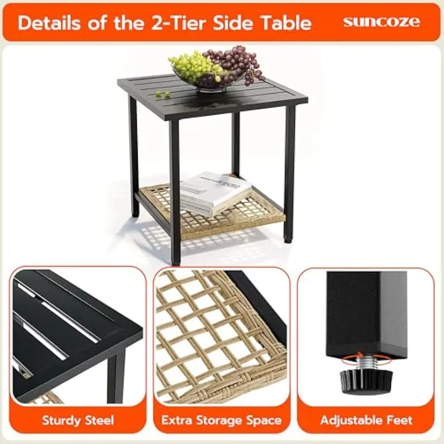 3 Piece Patio Furniture Set, Outdoor Rocking Chairs Set of 2 with Coffee Table, Rocking Chair Oversize Rattan Conversation Sets