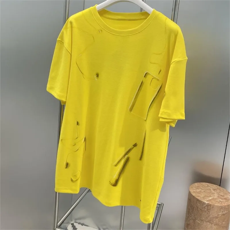 

Early Spring 2024 High Quality Woman Fashion Yellow White Short Sleeve T-shirt