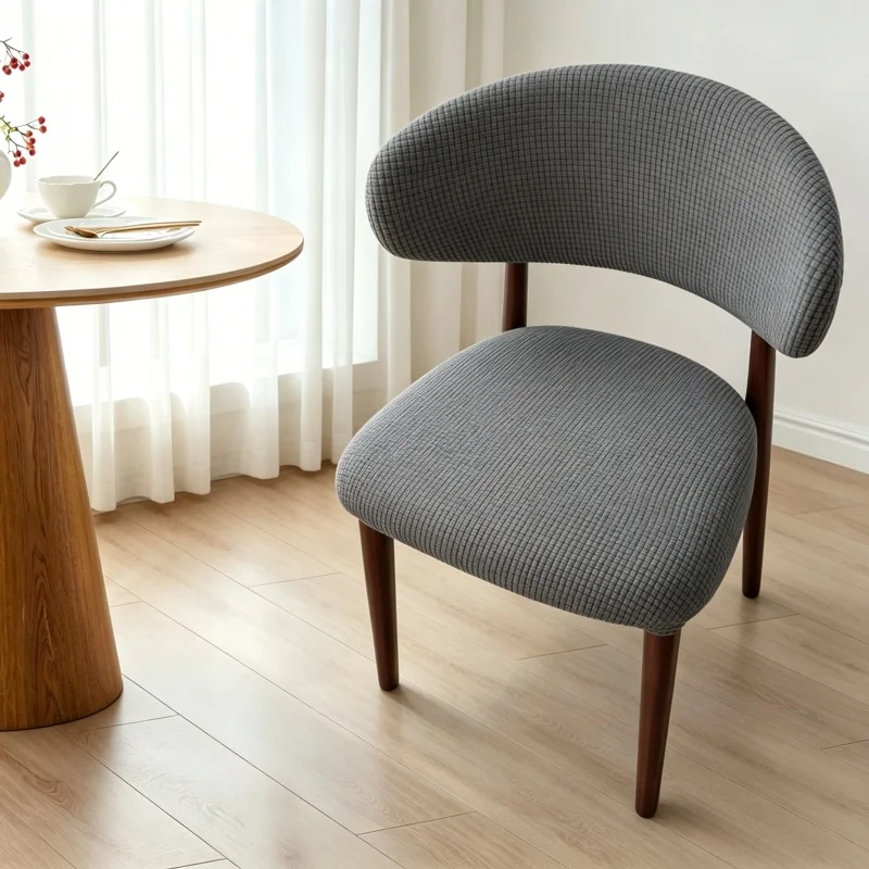 Set of Stretch Split Polar Fleece Chair Covers - Solid Color Dining Room Chair Protectors