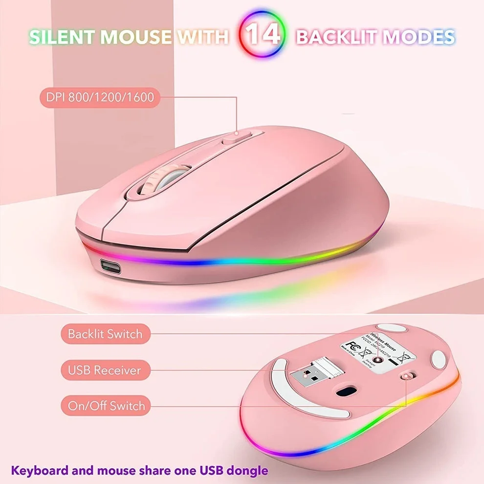 Bow 2.4g Combo Teclado Mouse sem Fio com Rgb Backlit Recarregável Full Size Mouse Teclado sem Fio Conjunto para Computador Portátil - Imagem 5