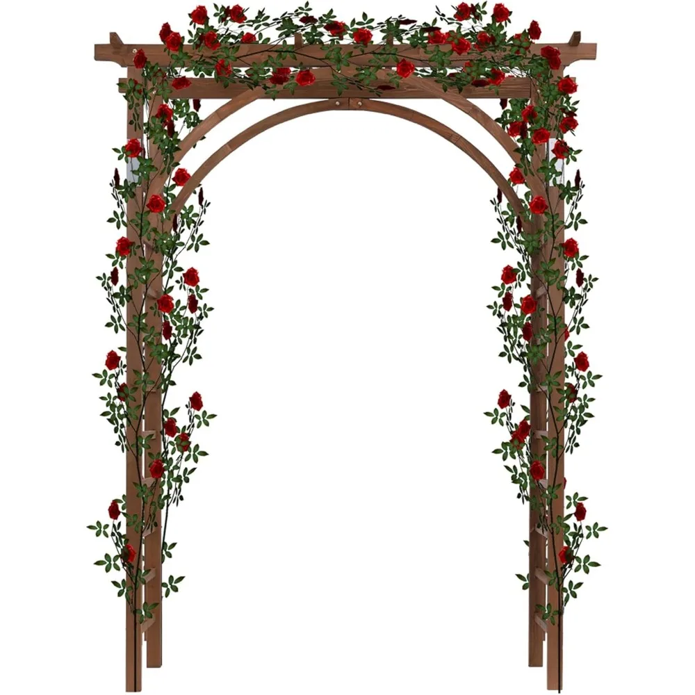 Garden Arbor, 7FT Natural Fir Wood Arbor Wedding Arch Outdoor Garden Trellis Pergola Arbor with Trellis Wall for Climbing Plants