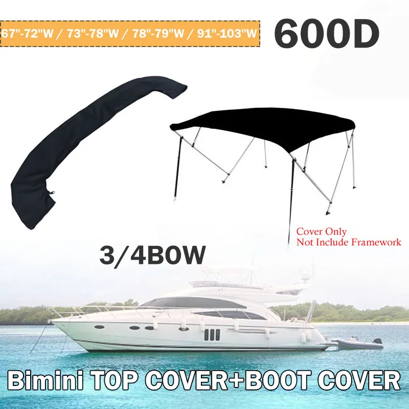 Bimini Top Boot Cover 600D 3/4 Bow No Frame Waterproof Yacht Boat Cover With Zipper Anti UV