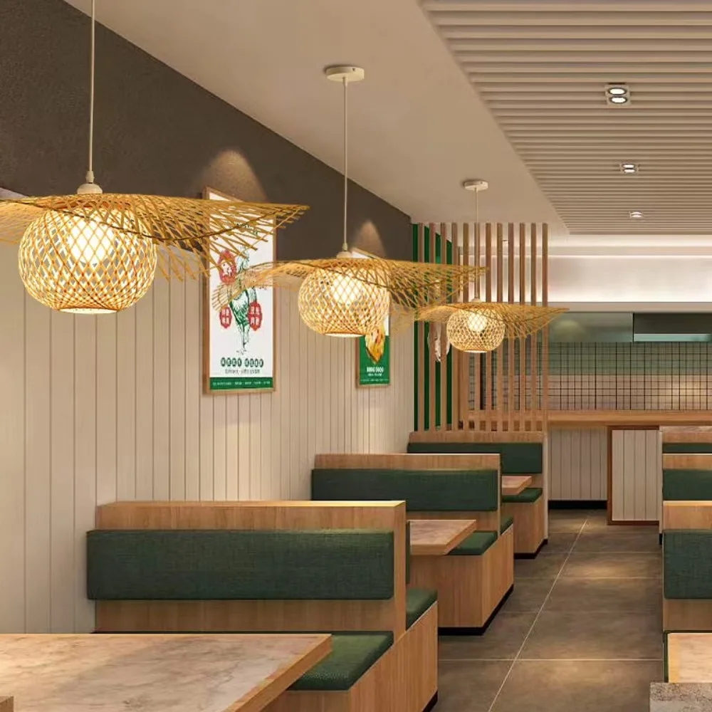 Rattan Woven Chandelier Handmade Weaving Bamboo Lamp Shade Rattan Hanging Pendant Light for Home Decoration