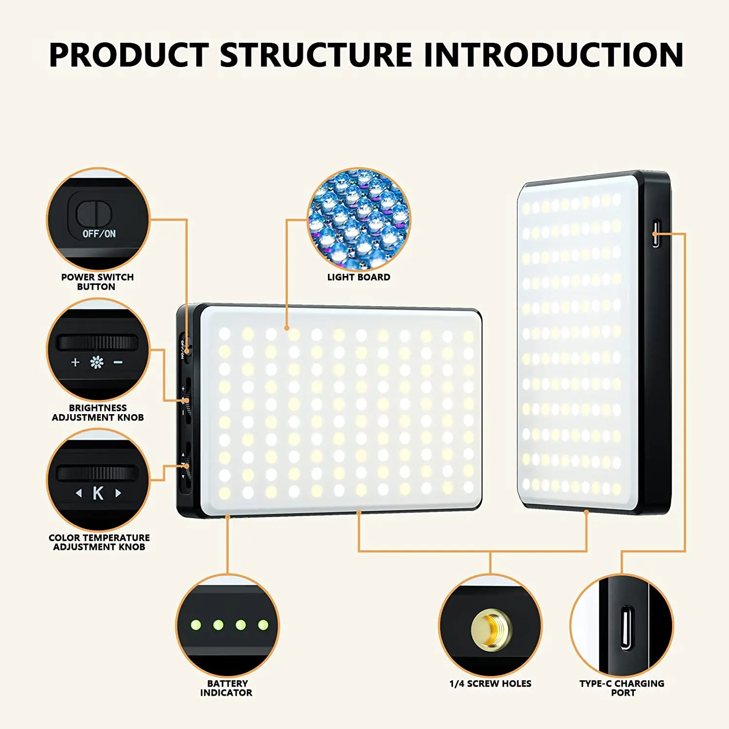 LED Fill Light 120 LED High Power Rechargeable Clip Front & Back Clip Adjusted 3 Light Modes For Phone iPad