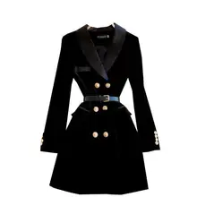 

Winter Double Breasted Long Sleeve Ladies Black Blazer Belt Women Velvet Suit Jacket Women Slim Suit Blazer Outwear Blazer Coat