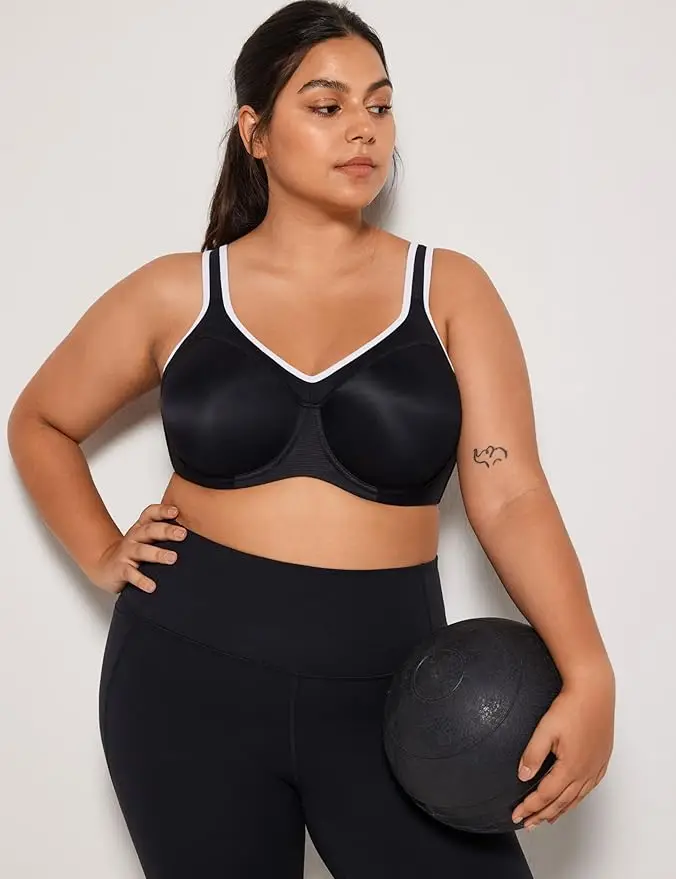 Sports Bra Black White Women Push Up Full Support High Impact Racerback Lightly Lined Underwire Underwear Lady Clothing 6