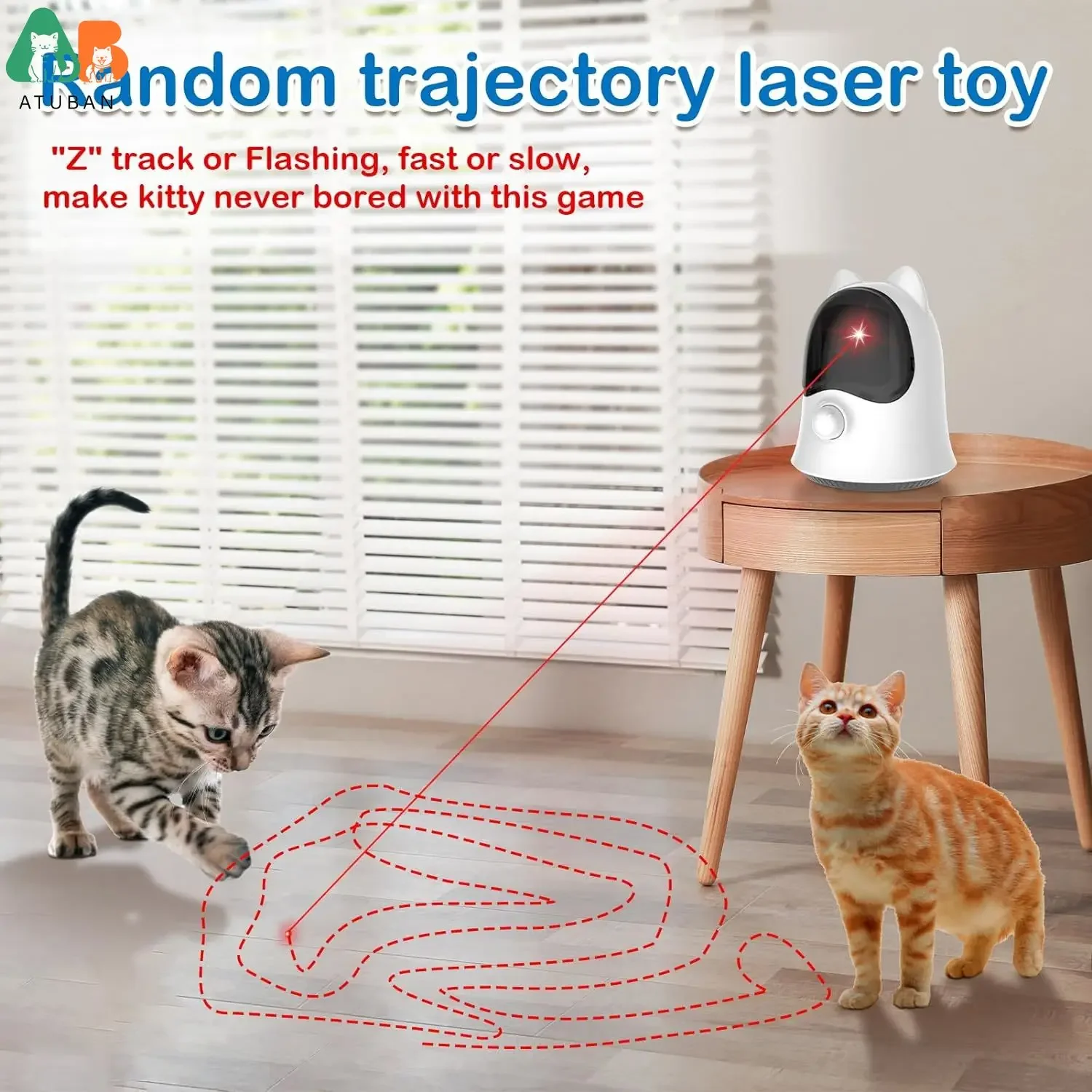 ATUBAN Laser Cat Toys with Real Random Trajectory Automatic Cat Laser Toy Rechargeable Interactive Toys for Indoor Cats pet toys cat toy