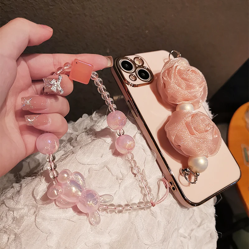 Short Hand-beaded Wrist Pendant Mobile Phone Lanyard Personality Pendant Cartoon Rabbit Rhinestone Bead Pendant Anti-lost Sling