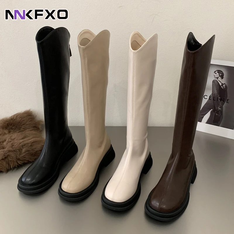 

Новые женские высокие сапоги с плюшевой подкладкой, Женские однотонные блестящие кожаные модные сапоги в западном стиле с круглым носком, vc4483