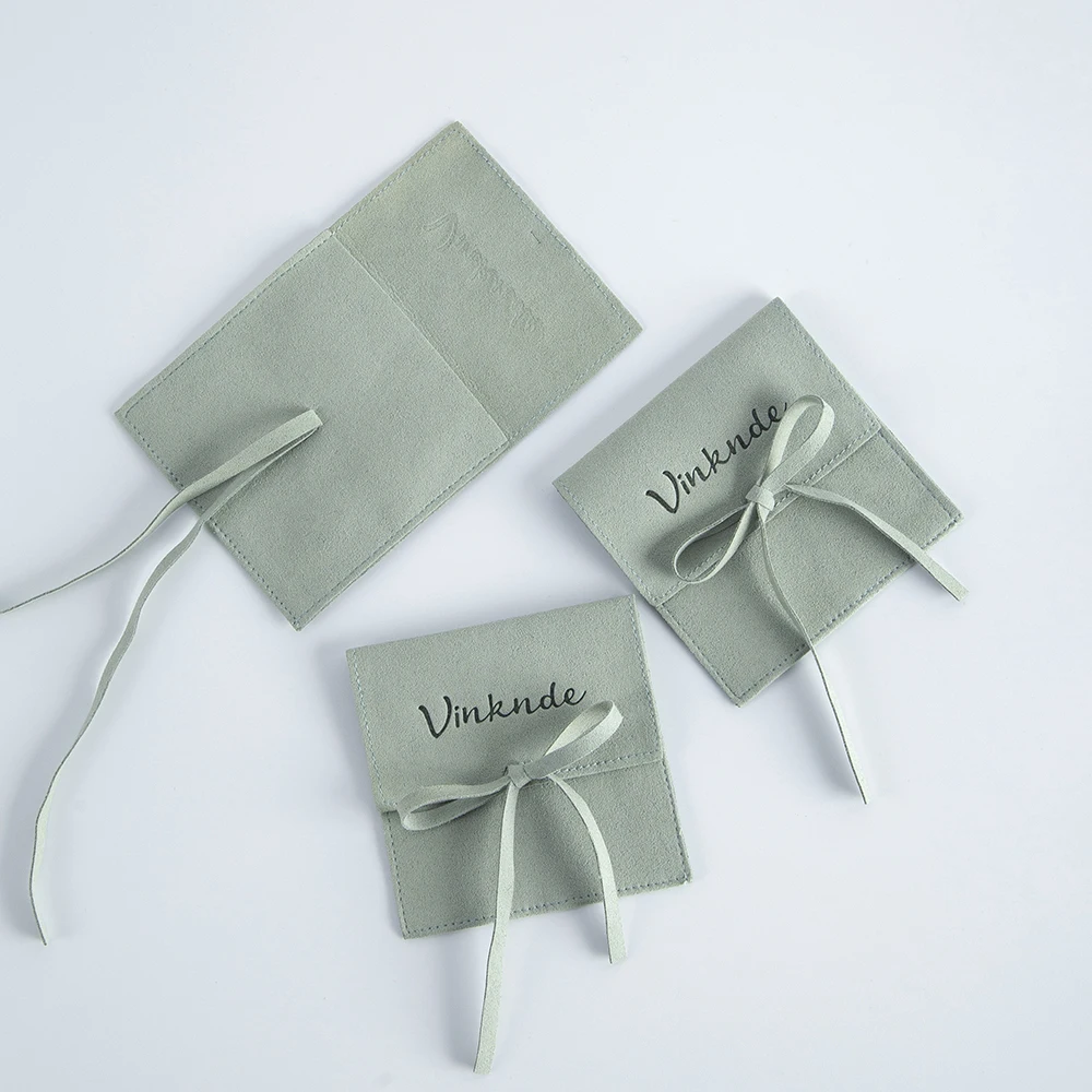 100pcs Green Microfiber Jewelry Pouches Envelope Drawstring Gift Bags Bar Mitzvah Xmas Wedding Candy Ring Earrings Packaging Bag