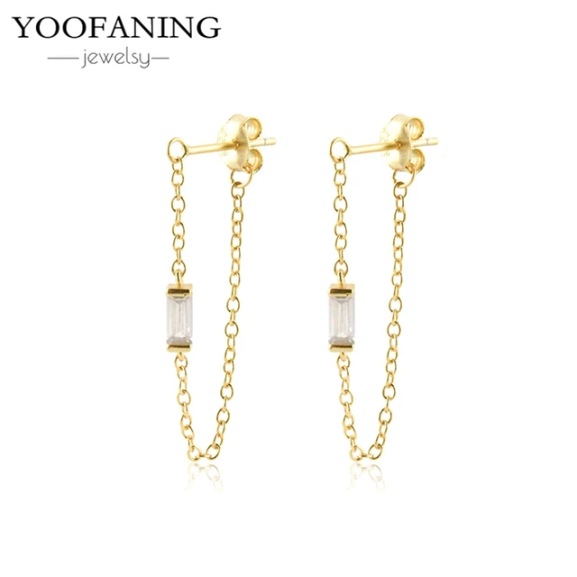YUXINTOME 1 PC 925 en argent Sterling aiguille d'oreille coloré Zircon chaîne gland boucles d'oreilles pour les femmes deux trous boucle d'oreille bijoux A45