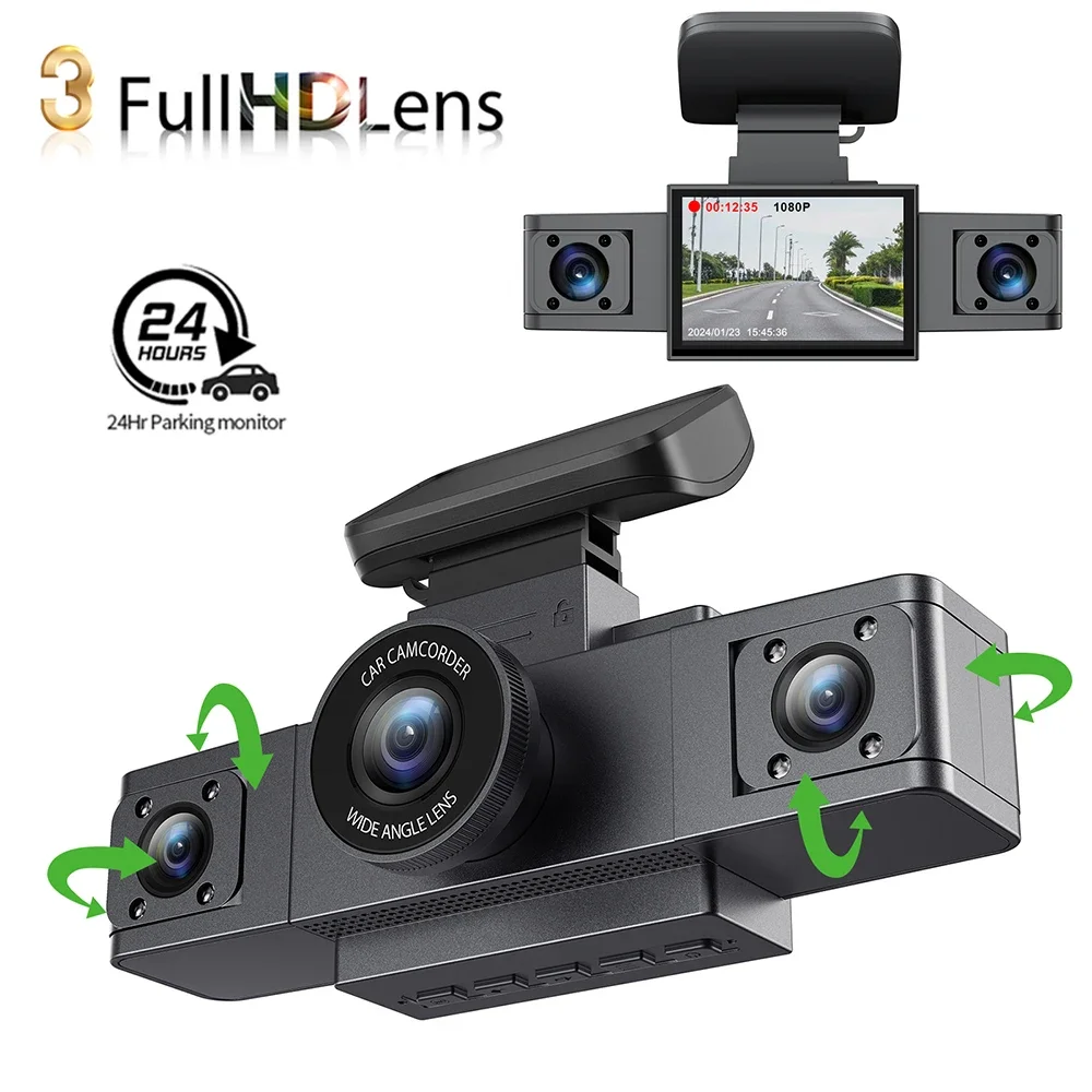 Three Lens Car Camera Dash Cam with Rear View DVR