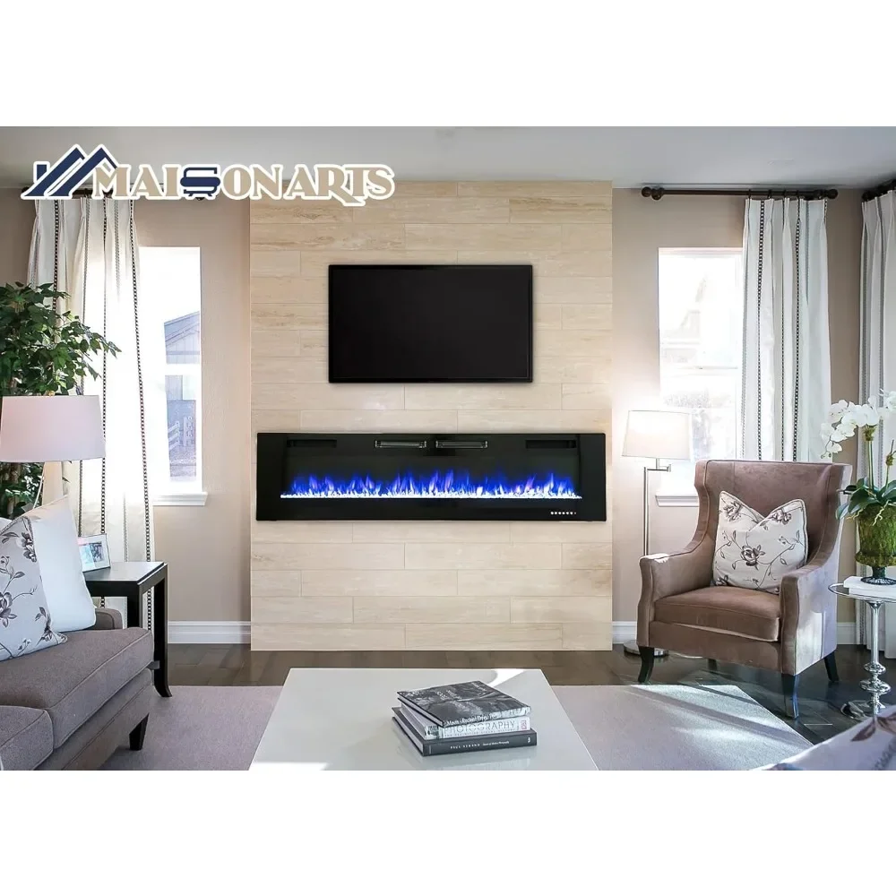 72" Electric Fireplace Indoor Wall Mounted & Recessed Fireplace Heater with Remote Control & Touch Screen,Timer, Fire Place 2