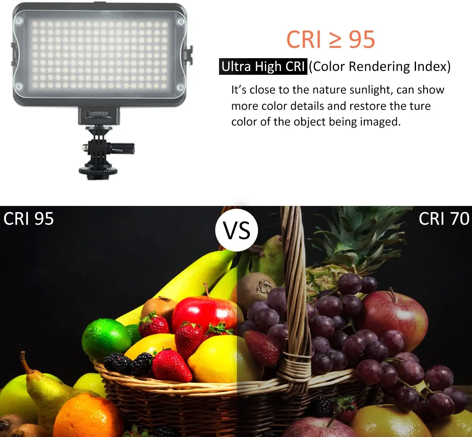 VILTROX VL-162T CRI95+ LED Video Light Portable On Camera Photo Light Panel Dimmable for DSLR Camera Camcorder 5